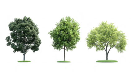A visually striking representation of three distinct trees varying foliage colors. illustrating the beauty of nature. ideal for environmental themes or landscaping projects