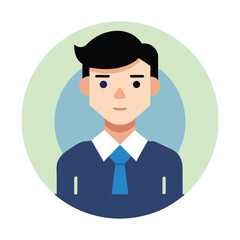 Modern flat design portrait of a young professional man with stylish hair and a blue tie represents business and corporate identity concepts