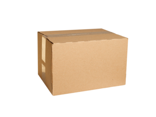 Cardboard box mock up shipping displayed against a clear background, offering abundant space or text incorporating designs