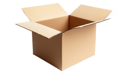 A plain. open cardboard box sits on a clean white background. its empty interior. ideal for packaging. shipping. or storage purposes