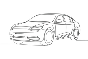 Fototapeta premium Simple line drawing of a modern sedan car