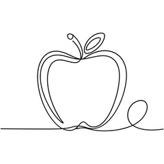 Minimalist continuous line drawing of an apple on a white background