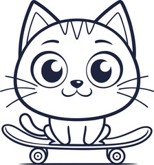 Adorable cartoon cat sitting on a skateboard kitten