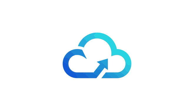 Modern blue cloud computing logo with arrow for data transfer, symbolizing seamless cloud migration and innovative network solutions in technology