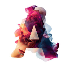 A letter of a with colorful smoke isolated on a transparent background