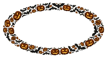 Obraz premium Halloween Frame Border with Pumpkins and Bats Festive Spooky Decoration