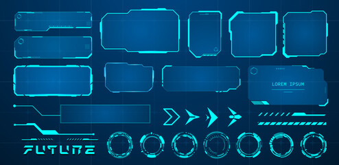 Set futuristic or cyberpunk element blue vector illustration	