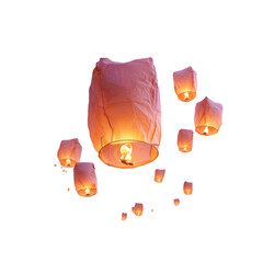 A group of lanterns in the sky isolated on a transparent background