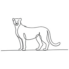 Elegant cheetah standing proudly in a single line drawing