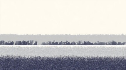 Minimalist Landscape with Fields and Trees in Soft Monochrome Tones