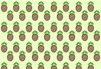 Green vector seamless pattern with linear pineapples  