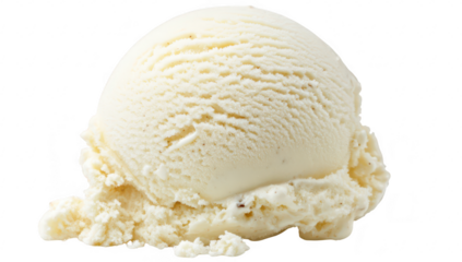 A perfectly scooped ball of creamy vanilla ice cream rests on a white surface. its smooth texture. ideal for dessert promotions or culinary presentations. with a clean background enhancing its appeal