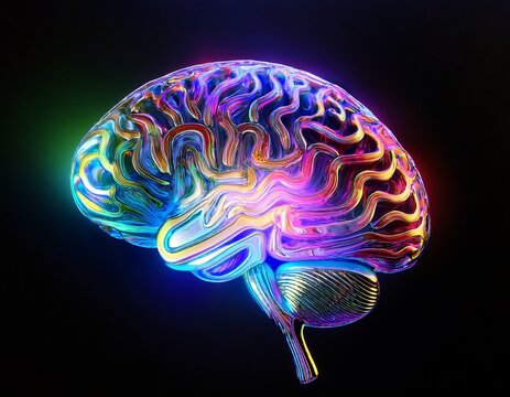 a vibrant holographic brain