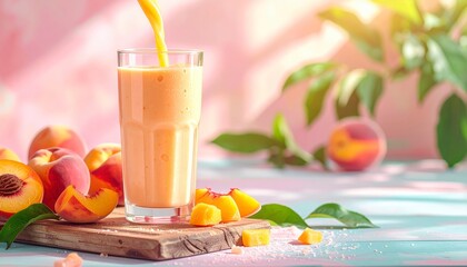 Fototapeta premium Refreshing peach smoothie with fresh peaches