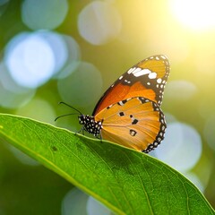 Butterfly resting on leaf, vibrant colors