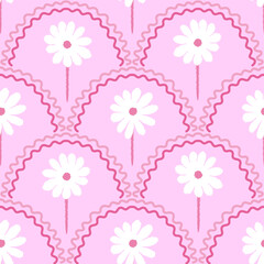 Seamless Pink Daisy Floral Pattern with Decorative Frames
