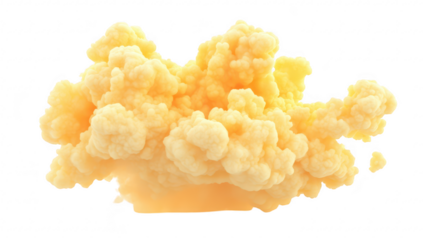 A vibrant. fluffy yellow cloud formation billowing against a white background. creating a whimsical atmosphere. ideal for use in creative projects or as a backdrop for various designs