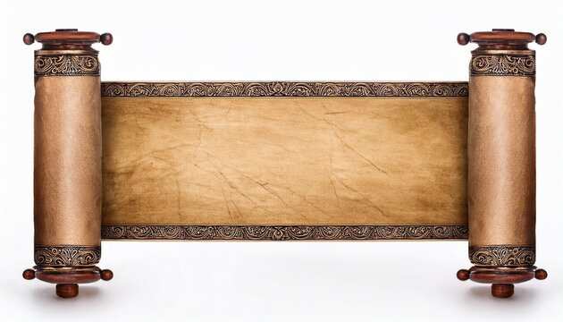 antique scroll with ornate frame isolated on white background