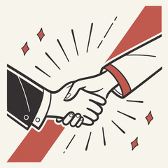 Two business professionals shaking hands in a stylized illustration symbolizing agreement and successful partnership