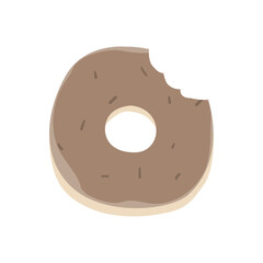 Bitten Chocolate Donut With Sprinkles, Sweet Dessert Food Isolated On White Background