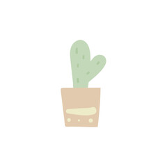A simple, stylized illustration of a green cactus in a tan pot with decorative dots