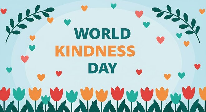 World kindness day banner with hearts and flowers, celebrating the spirit of compassion and generosity - Powered by Adobe