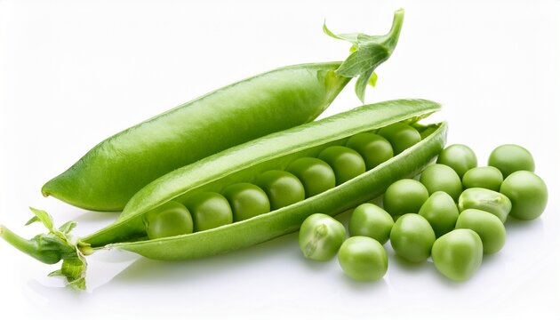 green peas in pods isolated on white background