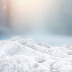 Winter and Christmas scene with fresh white snow and clean copy space for product placement or text. Frosty winter landscape with seasonal holiday mood background.