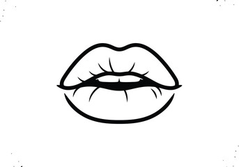 Vector illustration of black and white outline of lips with a subtle smile
