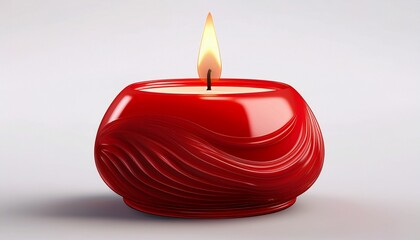 red chubby candle with flame 3d render isolated on white background