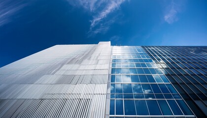 modern white office building corner glass windows blue sky
