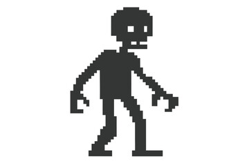 Gray pixelated monster character walks forward isolated against the white background for game assets