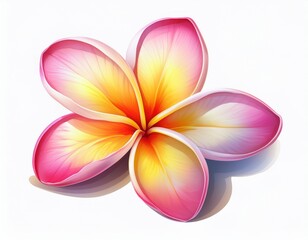 realistic plumeria frangipani flower with soft pink and yellow gradient petals isolated on white background generative ai