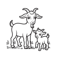 Cute cartoon illustration of a mother goat and her kid