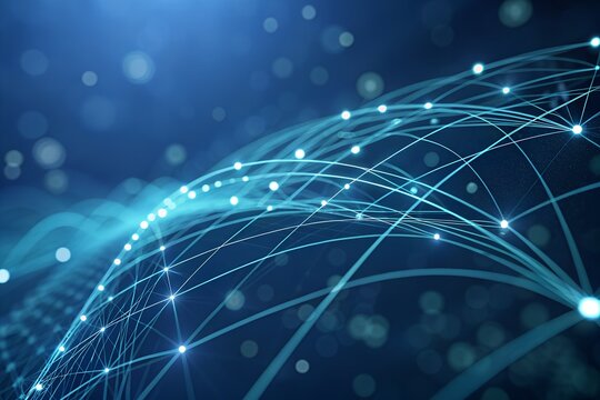 Abstract Blue Network Connection with Glowing Nodes and Lines