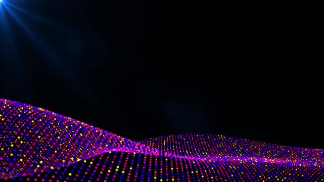 Wave dot particle background animation. light particle with shiny effect. Smooth and calm light effect. High quality 4k Technology background.