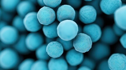 Close-Up View of Blue Microscopic Spheres with Textured Surface