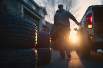a car mechanic changes tires
