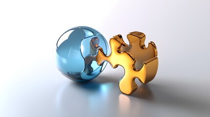 Colorful Puzzle Piece and Glass Globe on a Bright Background