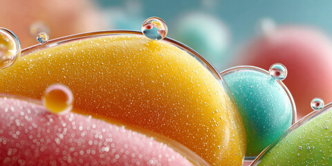 Colorful Drops of Liquid Create a Vibrant Abstract Scene With Surreal Shapes and Reflections