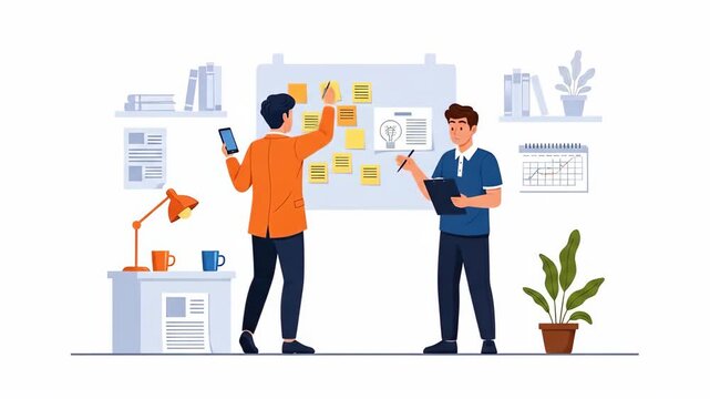 Flat vector of business team brainstorming and planning strategy isolated on white background collaboration concept business