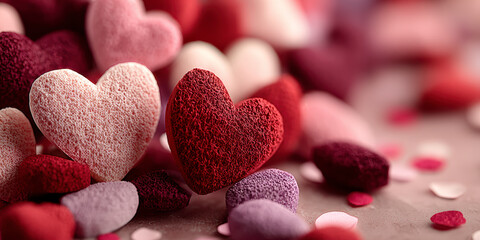 Colorful Heart-Shaped Decorations Scattered on a Table for a Festive Occasion