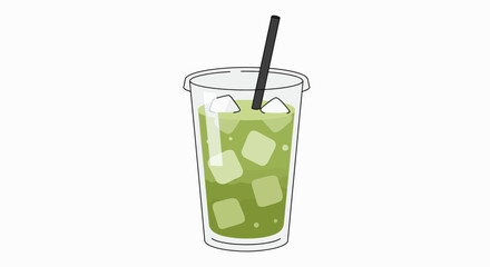 Refreshing Iced Matcha Latte: Summer Beverage Illustration
