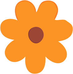 Obraz premium A simple, stylized illustration of an orange flower with seven rounded petals and a brown circular center, isolated on a white background.