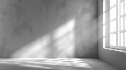 abstract. minimalistic background for product presentation. walls in  large empty room. can full of sunlight. Loft wall or minimalist wall. Shadow, light from windows to plaster wall.