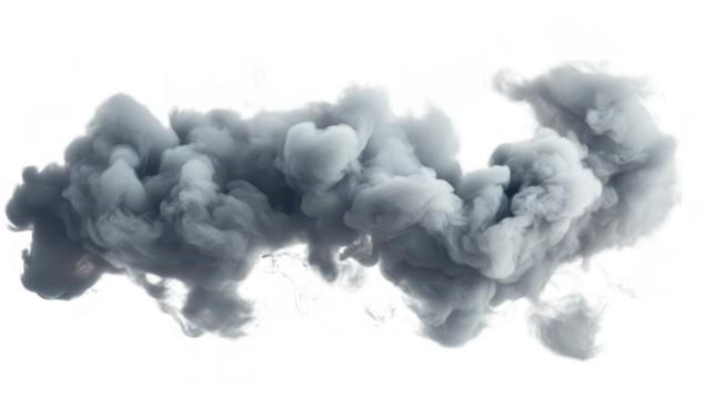 A dramatic cloud of dark smoke billowing against a white background. creating a striking visual effect. ideal for use in design projects or as a backdrop for various creative applications