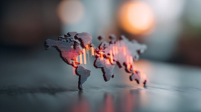 Digital World Map with Data Visualizations in Bright Red and Gray Tones for Technology and Data Analysis - Powered by Adobe