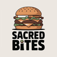 Whimsical burger temple design sacred bites concept for food branding restaurant logo gastronomy fun vector