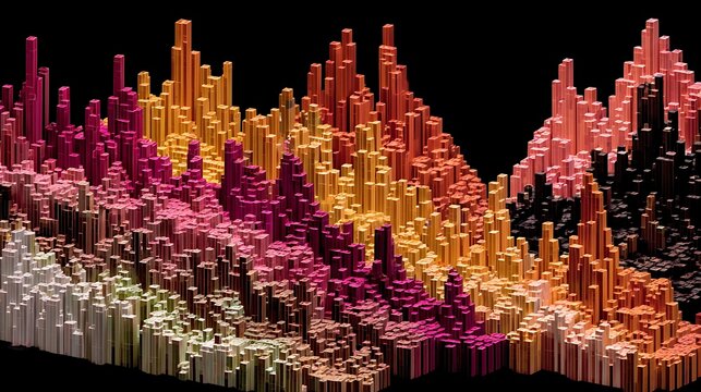 Colorful Digital Data Visualization with 3d Bar Graph in Bright Pink Orange and Green