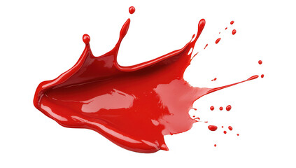 A splash of red paint dynamically splattering across a clean white background. the fluidity and creativity of artistic expression. ideal for design and art-related projects